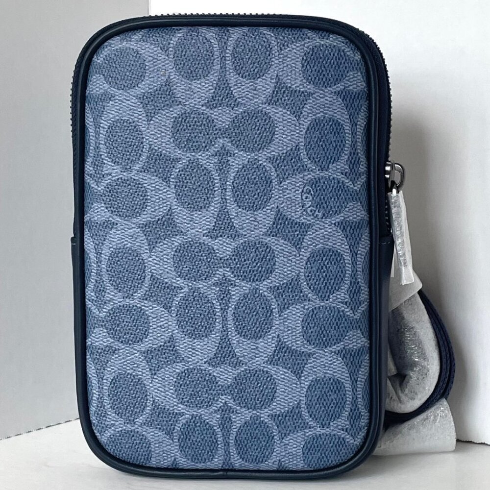 Coach Aden Crossbody Shoulder Bag Blue Signature Canvas Leather CW364